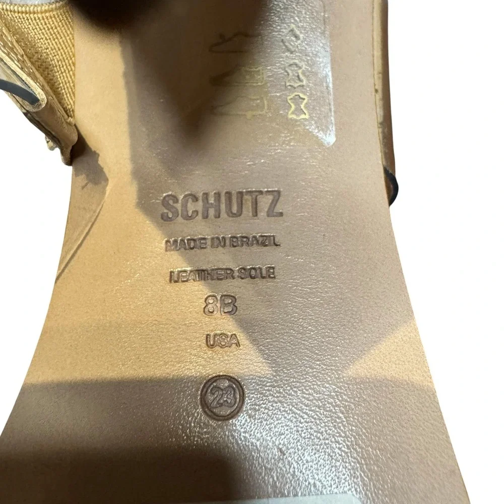 Schutz Shoes Womens Size 8 Beige Vinyl Ariellen Wedge Slide‎ Sandals Rhinestone